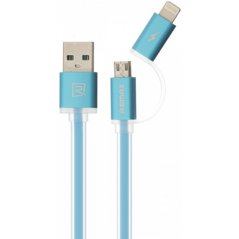 Кабель USB - Lightning + Micro USB 2в1 Remax Aurora RC-020t, голубой