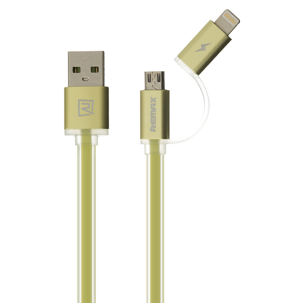 Кабель USB - Lightning + Micro USB 2в1 Remax Aurora RC-020t, золотой