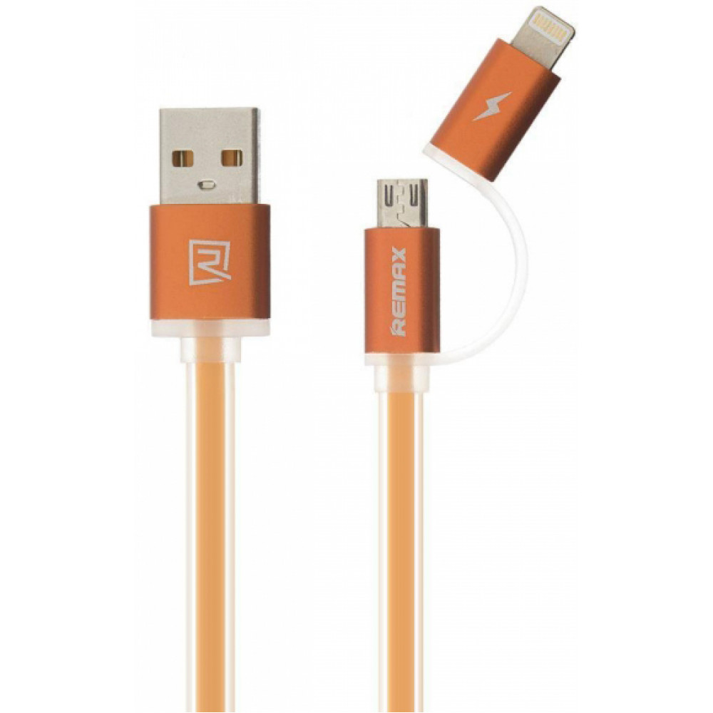Кабель USB - Lightning + Micro USB 2в1 Remax Aurora RC-020t, оранжевый