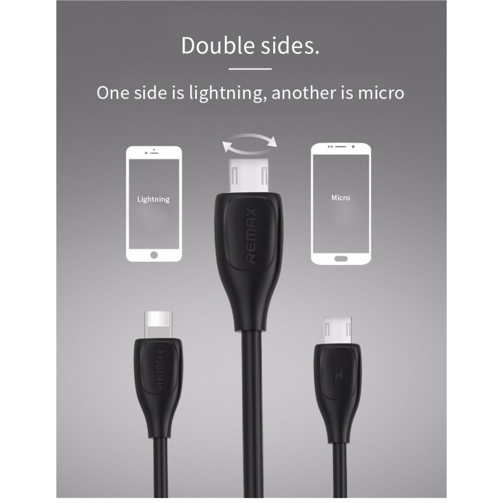 Кабель USB - Lightning + Micro USB 2в1 Remax Lesu 2М, черный