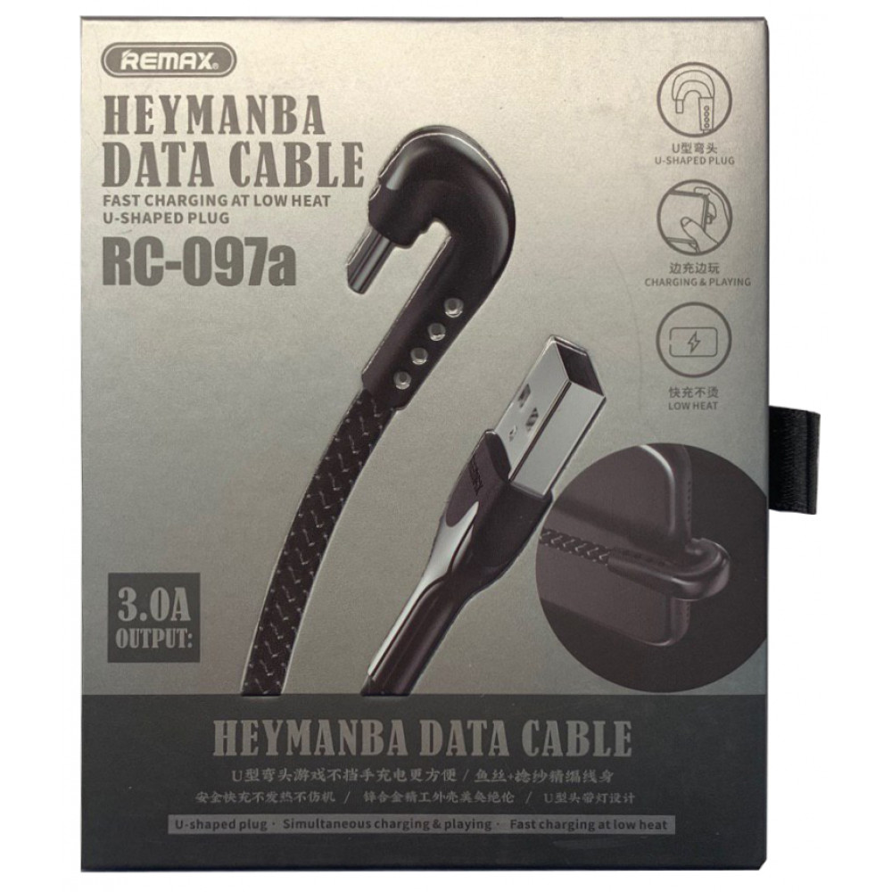 Кабель USB - Lightning загнутый Remax RC-097a, черный