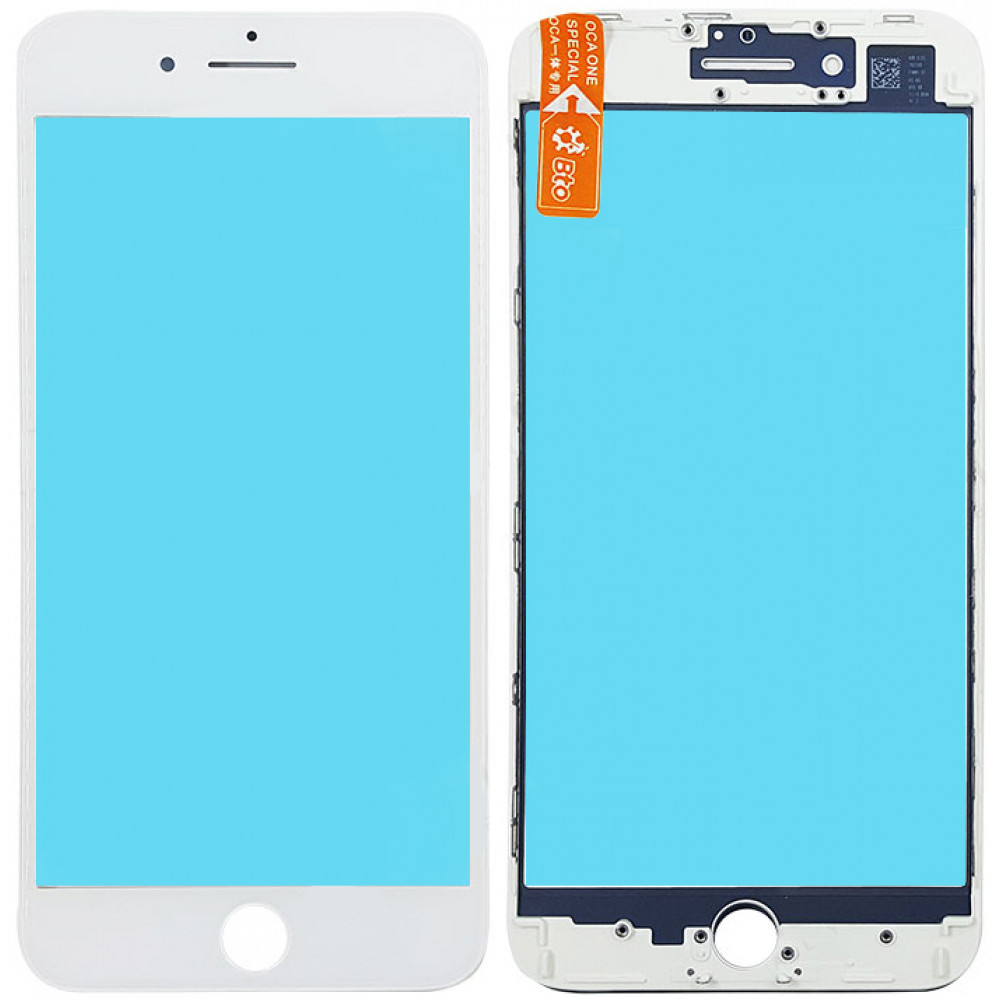 Стекло дисплея с OCA плёнкой и рамкой для iPhone 8 Plus, белое