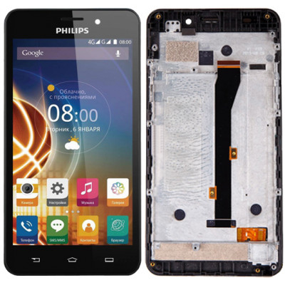 Дисплей для Philips Xenium V526 в сборе с тачскрином и рамкой, черный