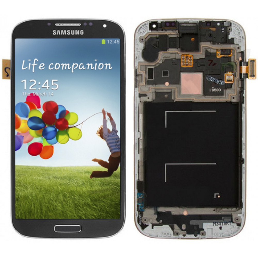 Дисплей для Samsung Galaxy S4 (GT-I9500) в сборе с тачскрином и рамкой, черный AA
